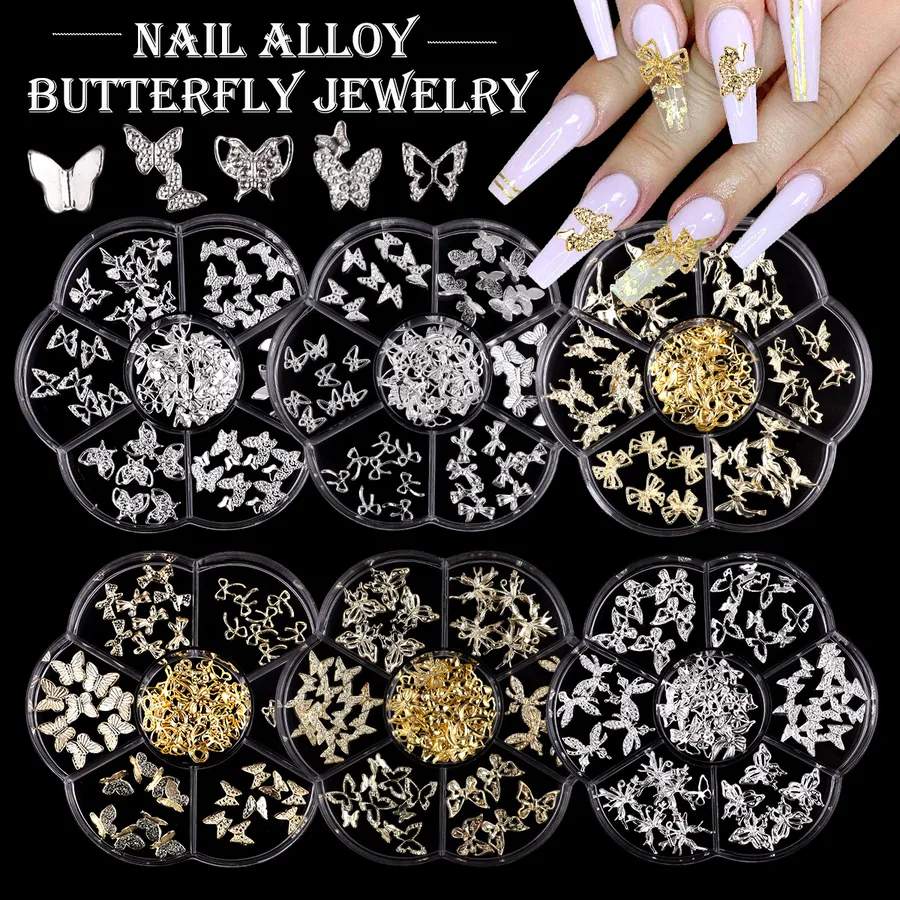 3D Metal Alloy Petal Box Butterfly Nail Art Decoration DIY Nail Accessories Shiny Butterfly Design Silver Pieces