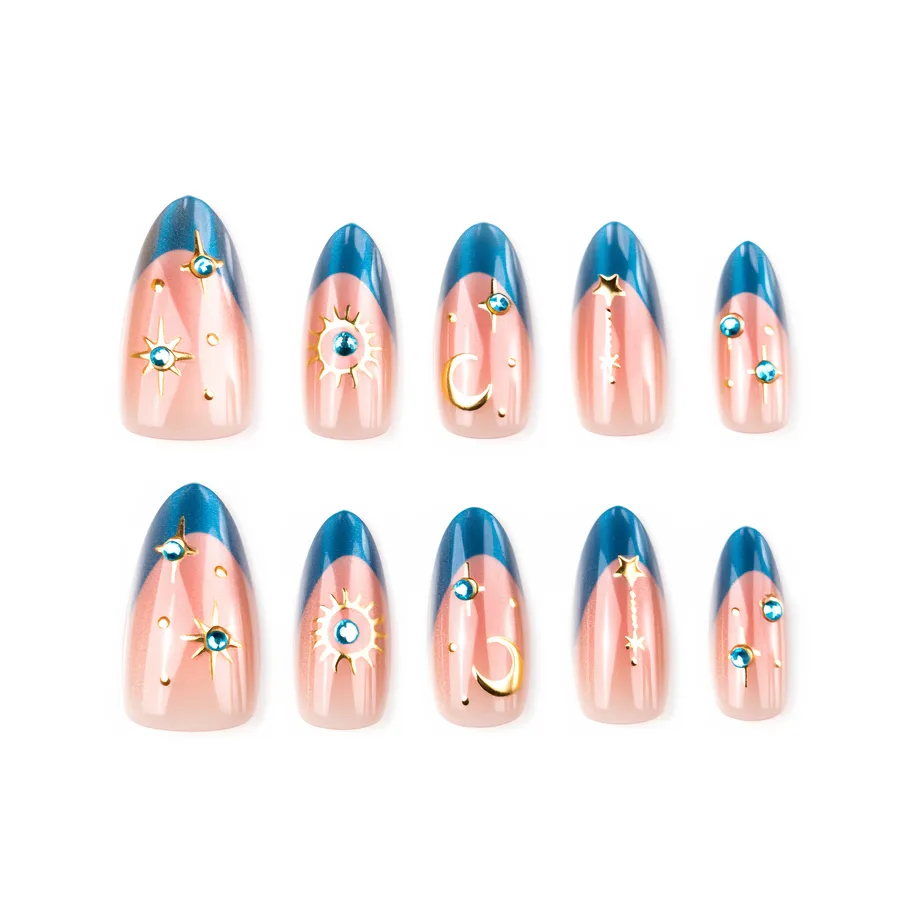 30 Pieces French Cat Eye Nail Stickers Gold Plated Moon Star Pink Blush Sapphire Design Temporary Nail Stickers