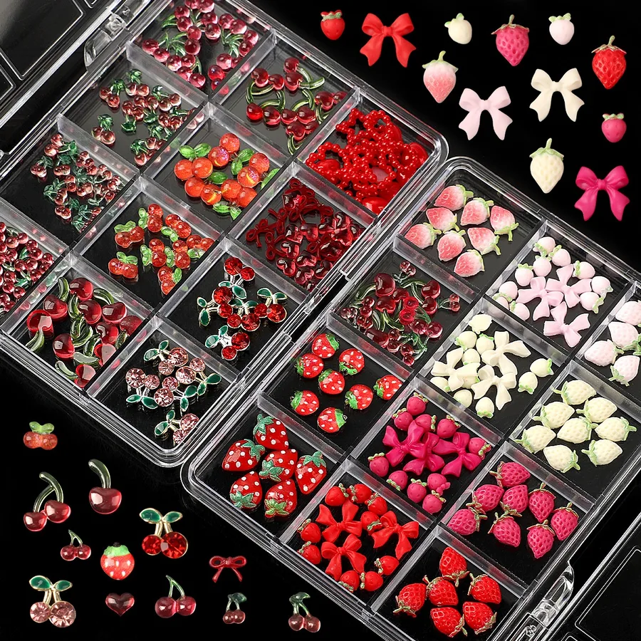 Cherry and Strawberry Resin Nail Art Decoration 3D Cartoon Mini Fruit Nail Accessories for Beauty and
