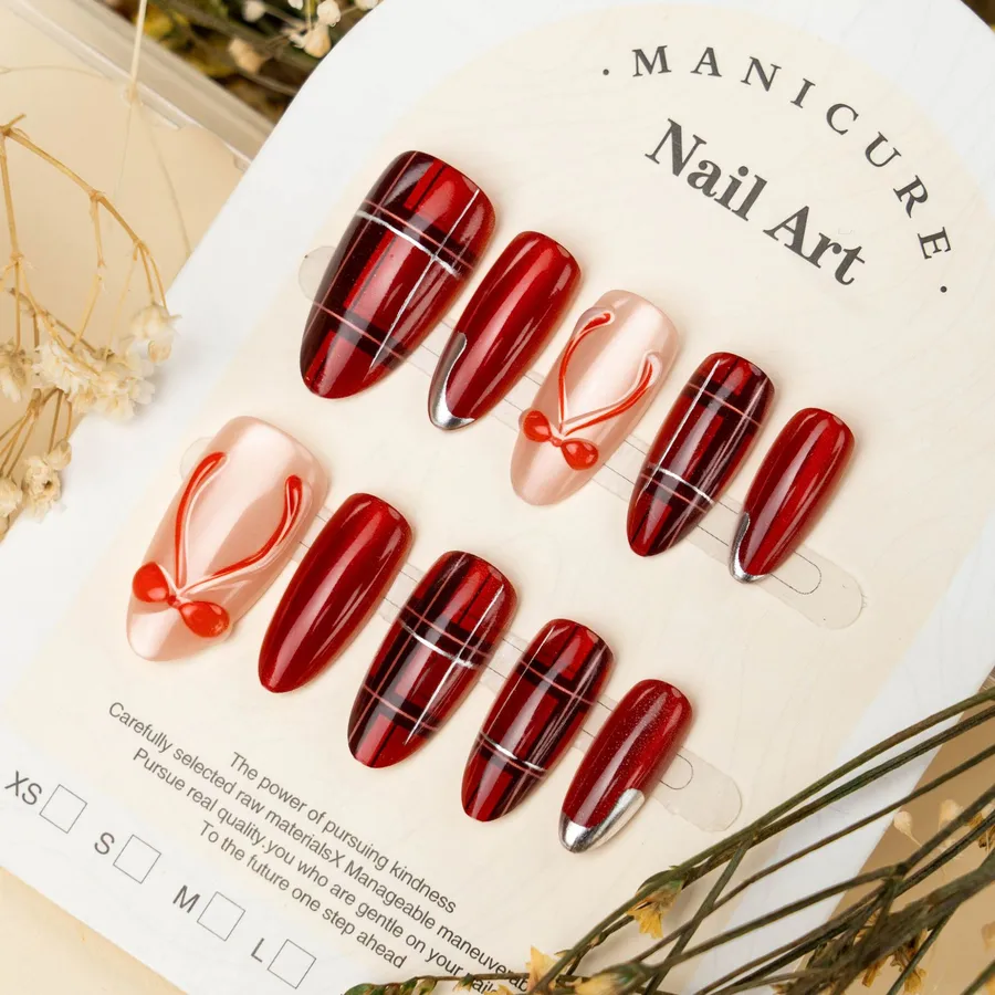 Valentine&rsquo;s Day 3D Bow Cat Eye Almond Shape Wearable Nail Gold Plated Nail Art Resin