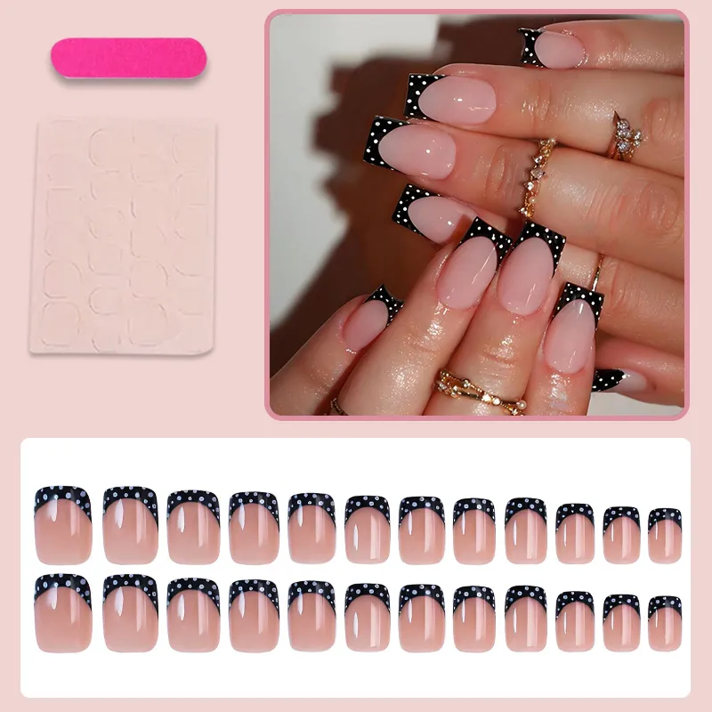 French Style Press-On Nails with Polka Dots and Leopard Pattern, Simple Style Nail Supplies