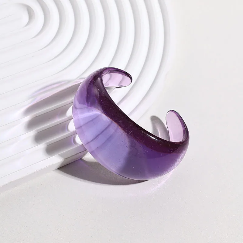 Elegant Resin Open Hand Bracelet  Fashion Texture Transparent Polished Surface Versatile Personality Ring