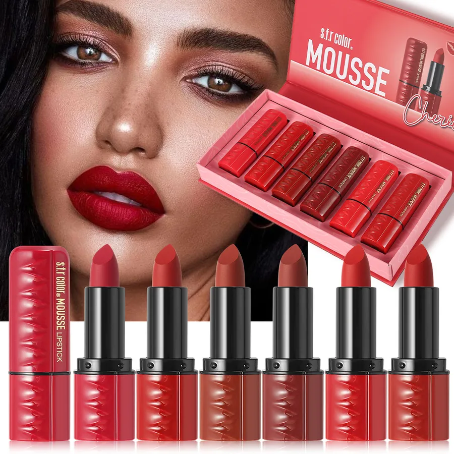 S.F.R New Lipstick Set 6 Pieces Matte and Shimmer Lip Gloss Non-Stick Cup