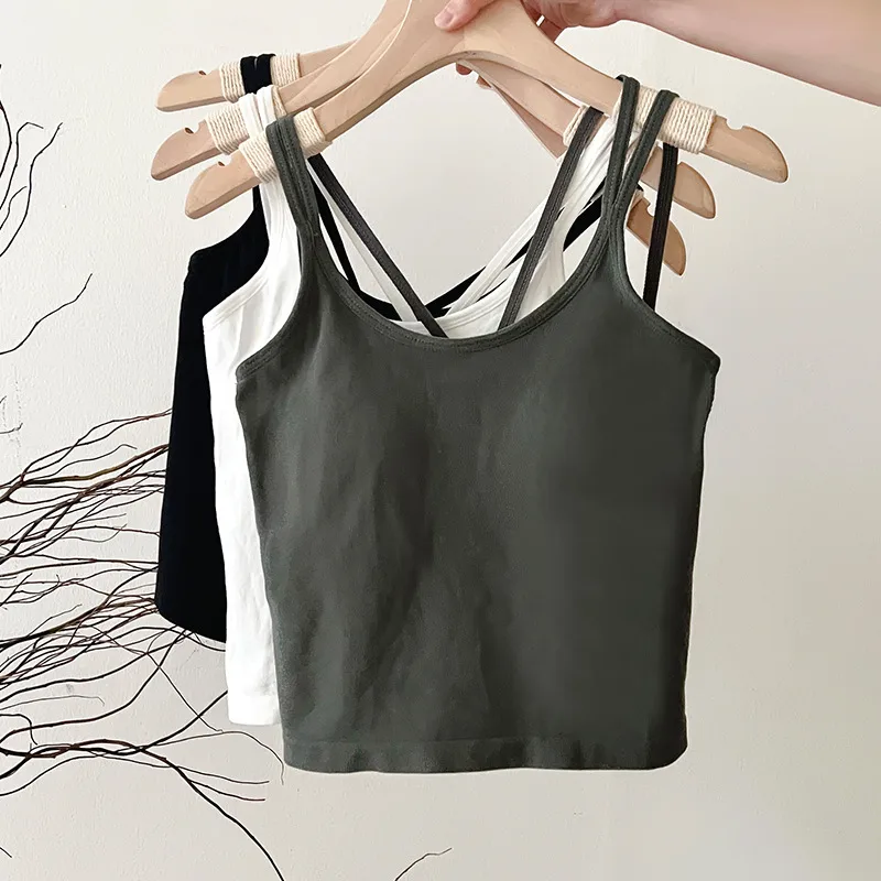(Plusieurs coloris disponible) Débardeur femme à double bretelle en nylon – Sexy, confortable, style épuré et couleur unie