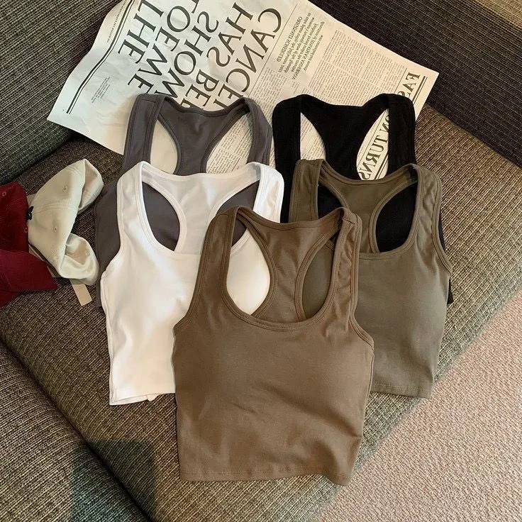 ( Plusieurs coloris disponible) Débardeur dos nu femme  – Top court & tendance avec coques intégrées, look sexy et polyvalent